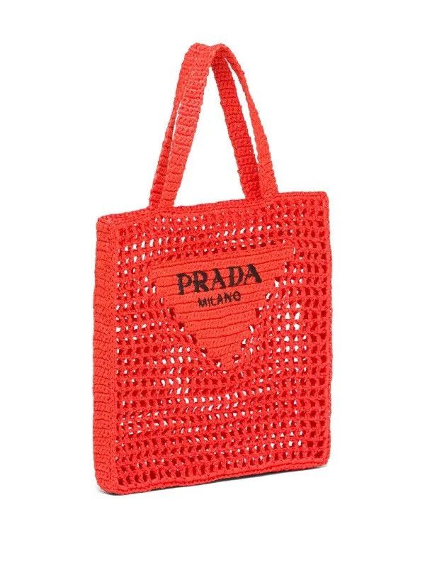 Prada triangle-logo crochet raffia tote bag Size ONE SIZE - 3 Thumbnail