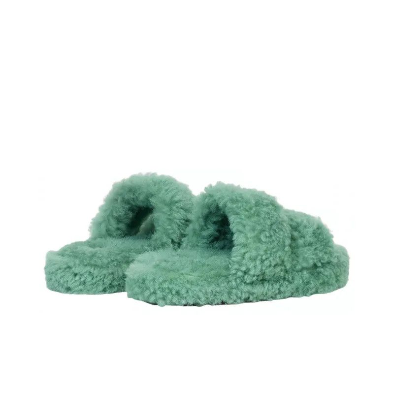 Celine o1bcso1str0724 Triomphe Fur Slide Shearling in Water Green Size US 5 / IT 35 - 3 Thumbnail