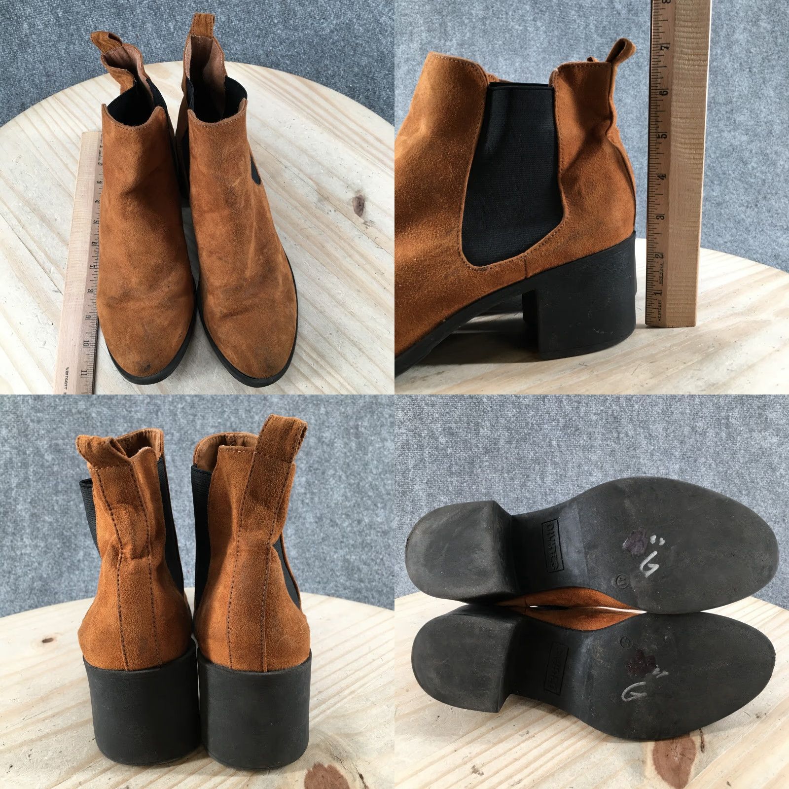 H&M Divided Boots Womens Chelsea Ankle Booties Brown Fabric Pull On UK 7 US 9.5 EU 41 Mid Heel Block Womens Shoes Size US 10 / IT 40 - 8 Thumbnail