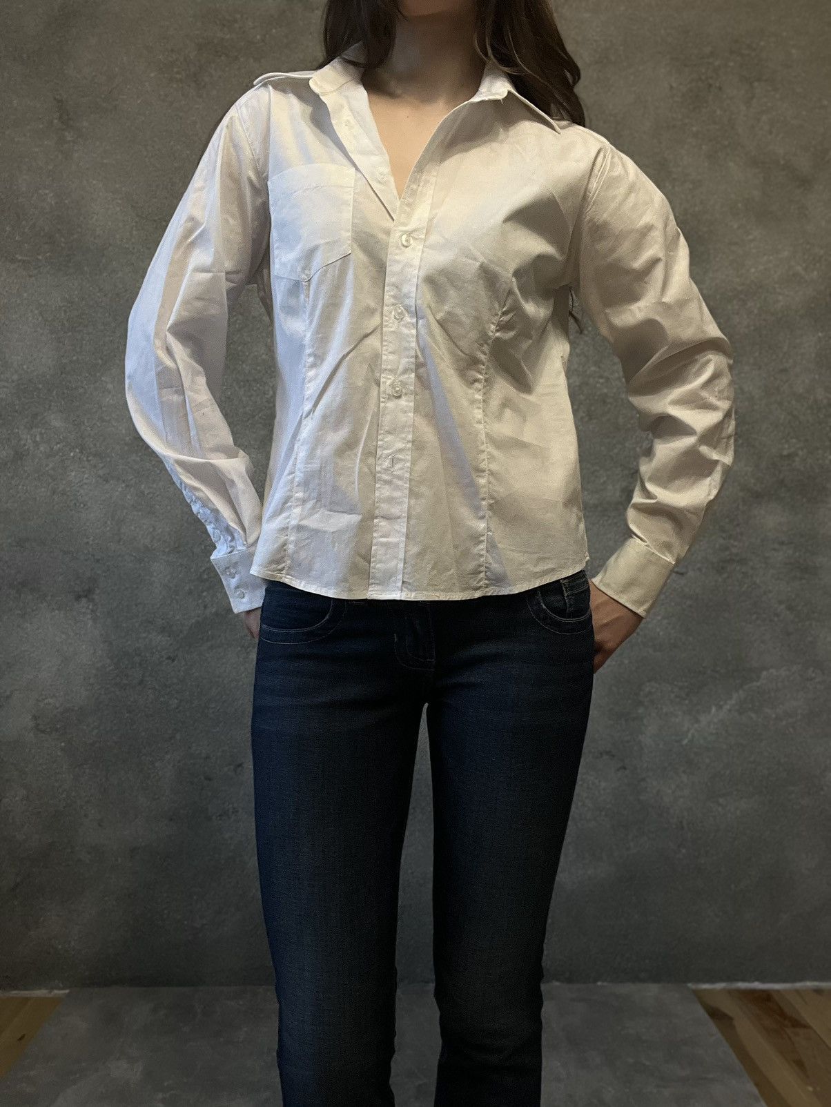 Other 90s White Fitted Button-Up Shirt – Minimal Classic Size M / US 6-8 / IT 42-44 - 4 Thumbnail
