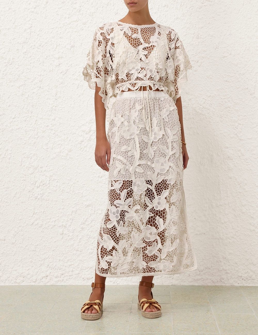 Zimmermann oc11z0525 Crochet Lace Midi Skirt in White Size 27" / US 4 / IT 40 - 2 Thumbnail