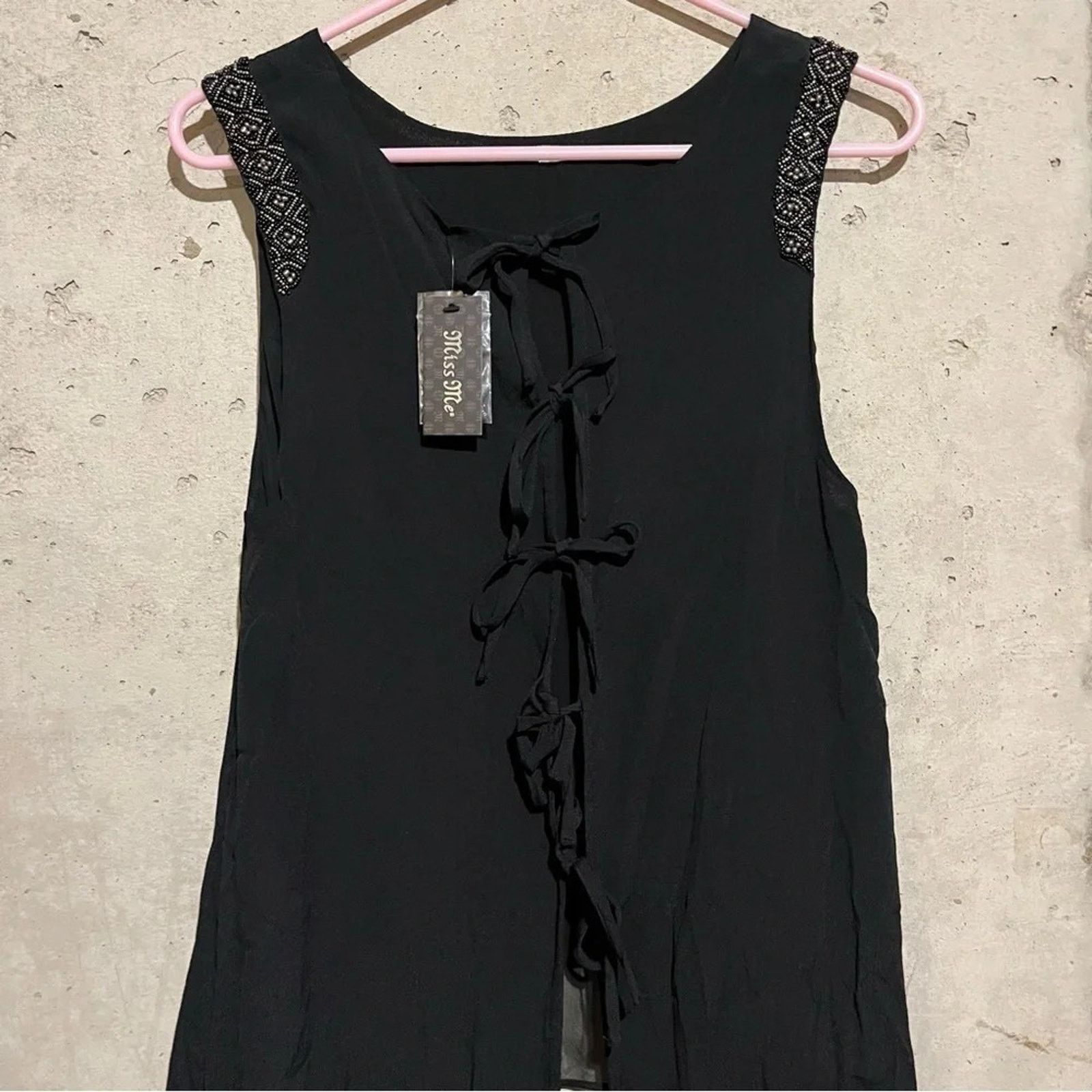 Miss Me Miss Me Black Tie Up Open Back Beaded Tank Top Sz M - NWT Size M / US 6-8 / IT 42-44 - 9 Thumbnail