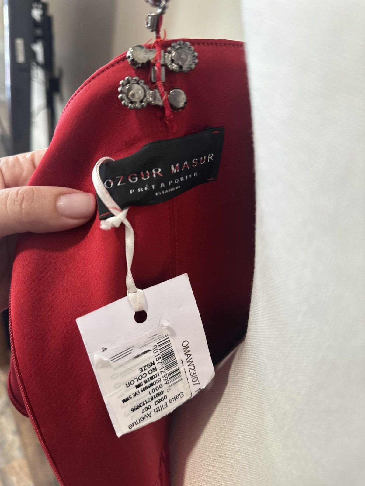Other Ozgur Masur Elegant Red Plunge Dress with Embellished Straps Size L / US 10 / IT 46 - 9 Thumbnail