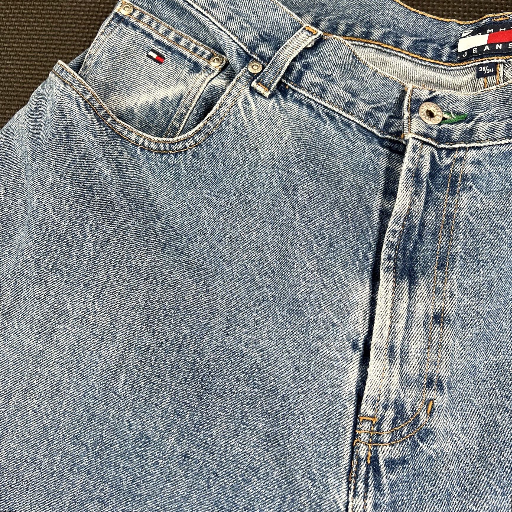 Tommy Hilfiger VINTAGE Tommy Hilfiger Jeans Straight Mens 39x33 Blue Denim 5 Pocket Hip Hop Y2K DITTO JYD Size US 39 - 7 Thumbnail