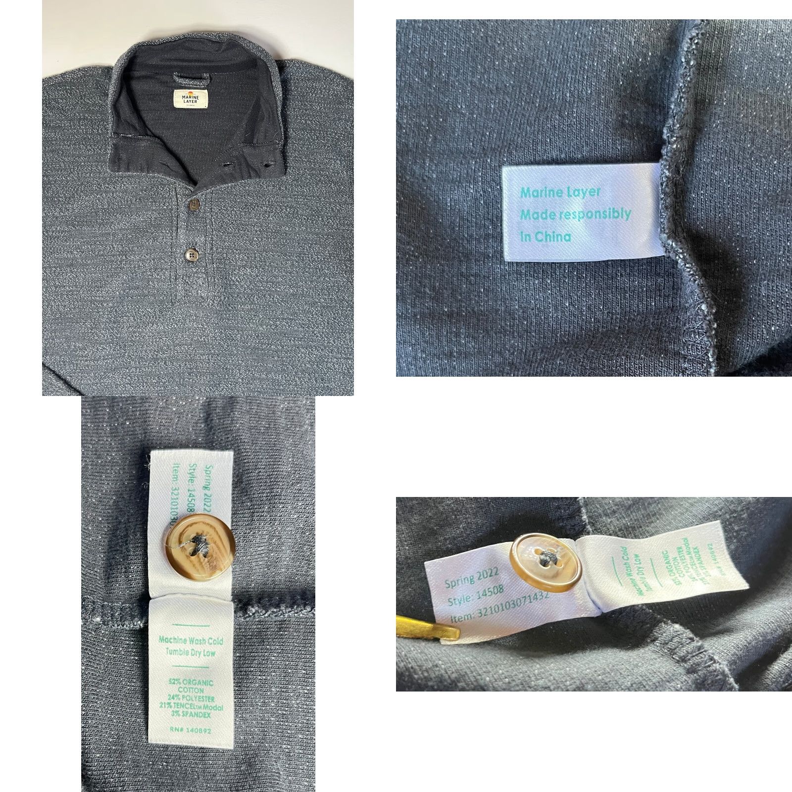 Marine Layer MARINE LAYER Men's Clayton Henley Sweatshirt XL Gray Organic Cotton Blend Knit Pullover Button Neckline All Seasons Size US XL / EU 56 / 4 - 8 Thumbnail