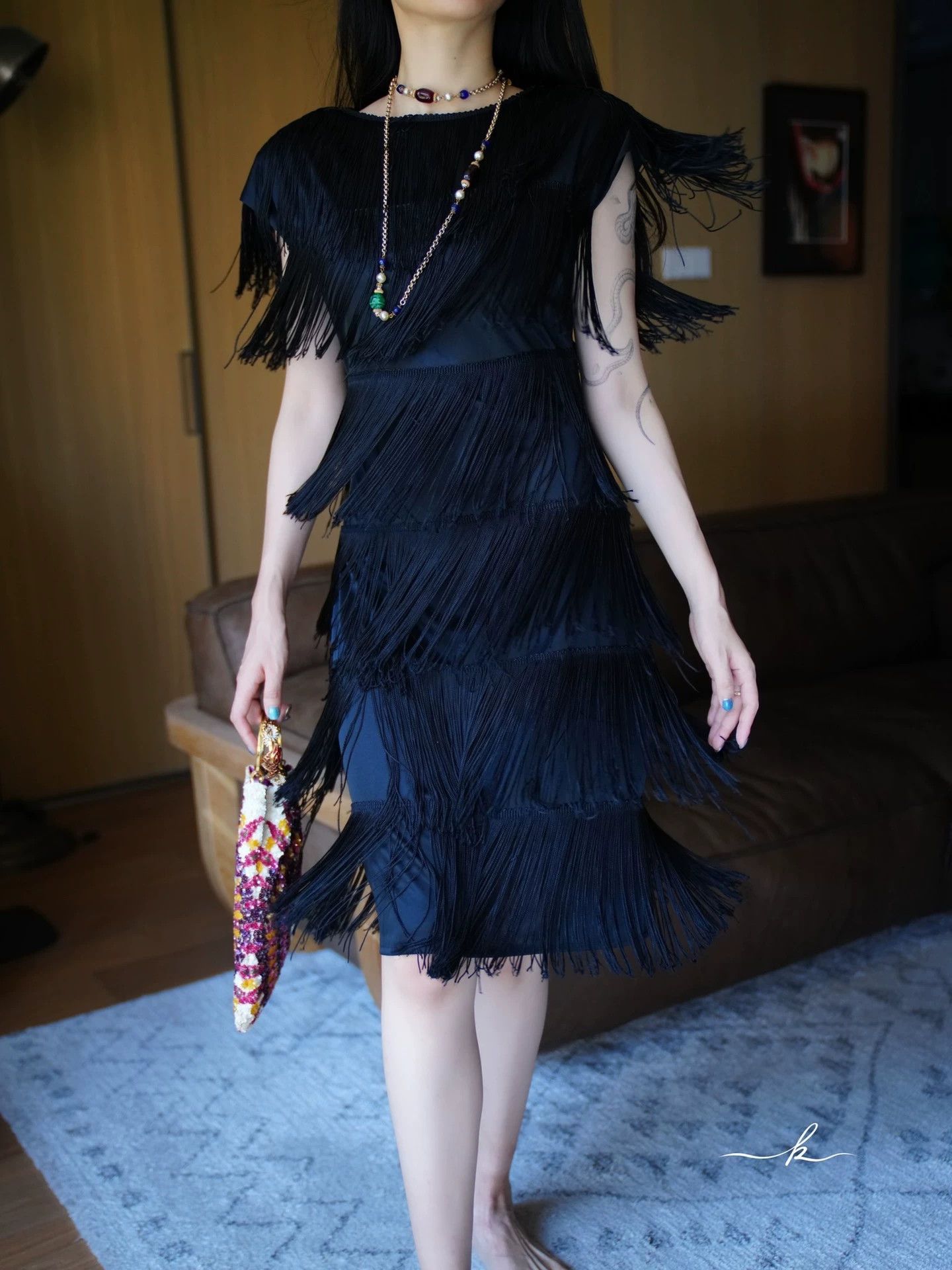Vintage Vintage USA Black Flapper Tassel Dress S/M Size S / US 4 / IT 40 - 4 Thumbnail