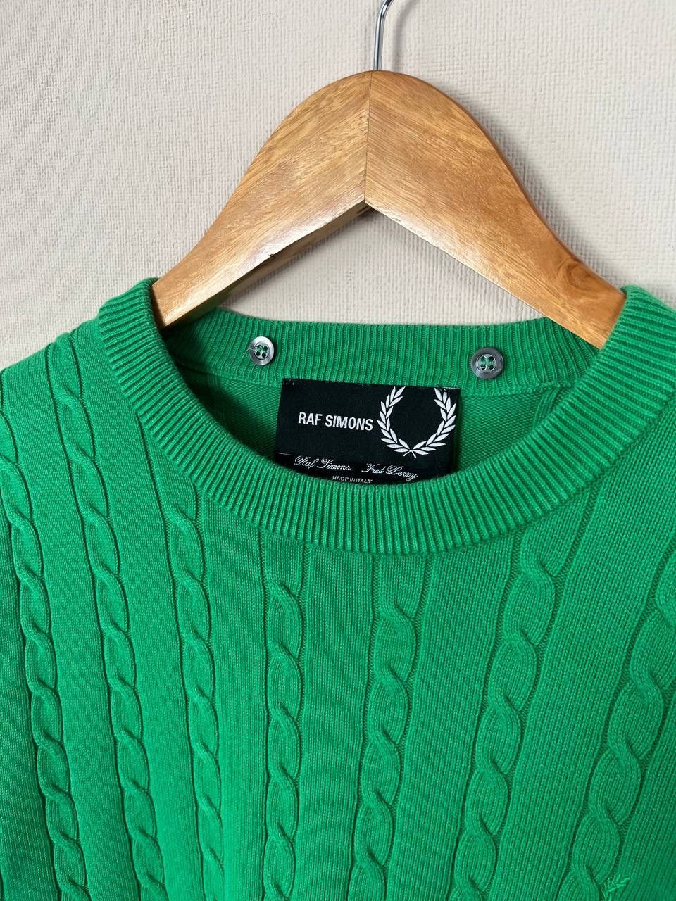 Fred Perry × Raf Simons Fred Perry Raf Simons Green Cable-Knit Crew Neck Sweater Size US M / EU 48-50 / 2 - 3 Thumbnail