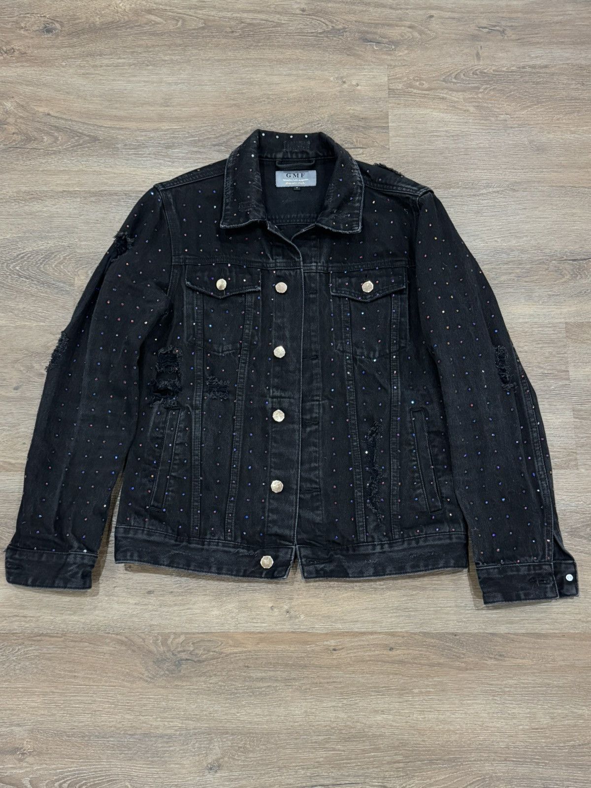 Other GMF Rhinestone Denim Jacket Distressed Crystal Trucker Size US M / EU 48-50 / 2 - 1 Thumbnail