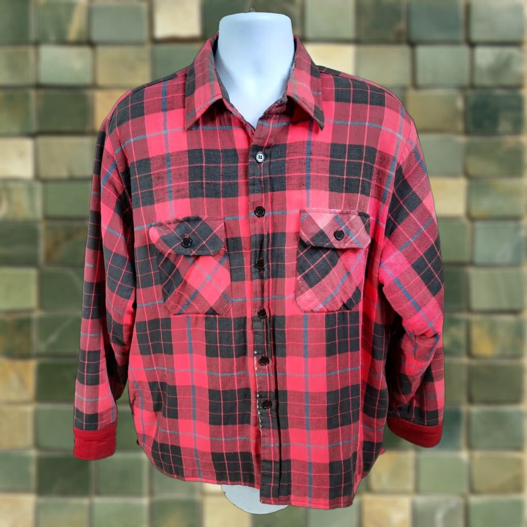 Vintage VINTAGE Woodland Flannel Quilt Lined Jacket Coat Shirt Red Mens XL Rockabilly Size US XL / EU 56 / 4 - 1 Thumbnail
