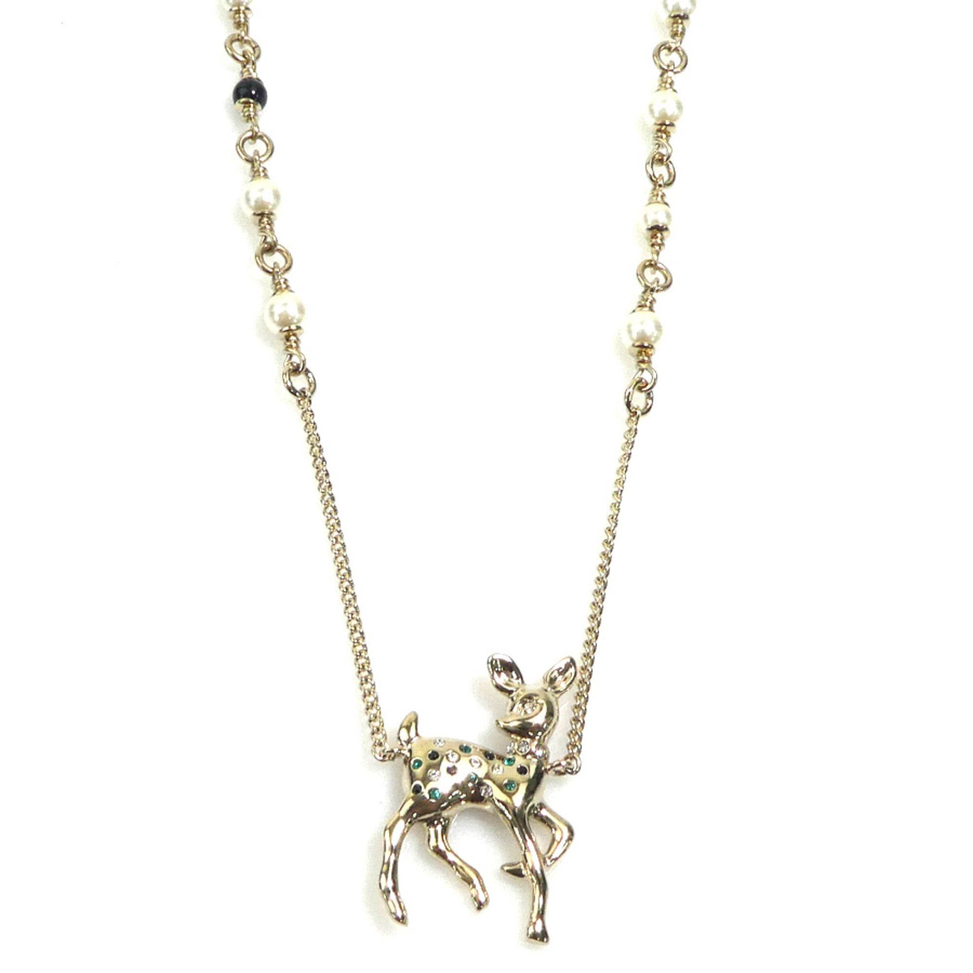 Chanel Chanel Bambi Necklace, Metal, Faux Pearl, Gold, Off-White, Black, Green, Women's, e61909a Size ONE SIZE - 1 Thumbnail