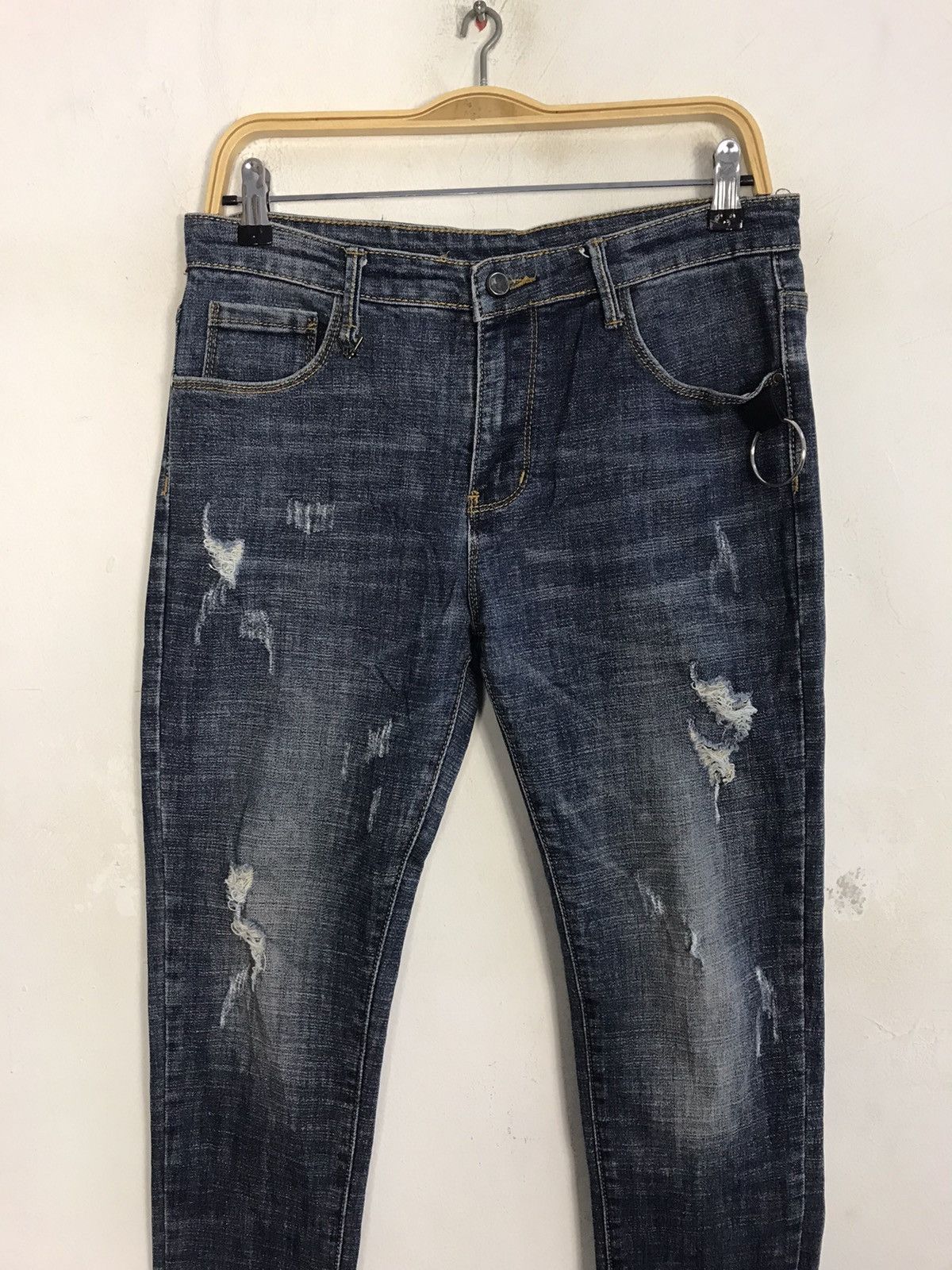 Vintage Oeo H5 Indigo Jeans Straight Cut Faded Distressed Design Size US 30 / EU 46 - 3 Thumbnail