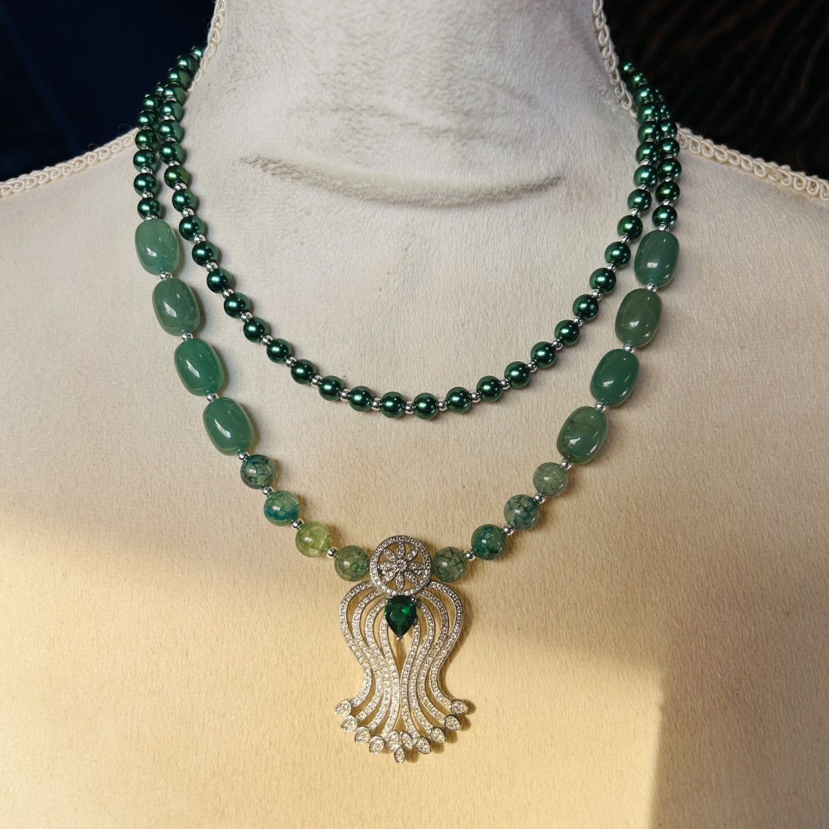 Handmade Handcrafted elegant double strand Czech glass pearl necklace Size ONE SIZE - 2 Thumbnail