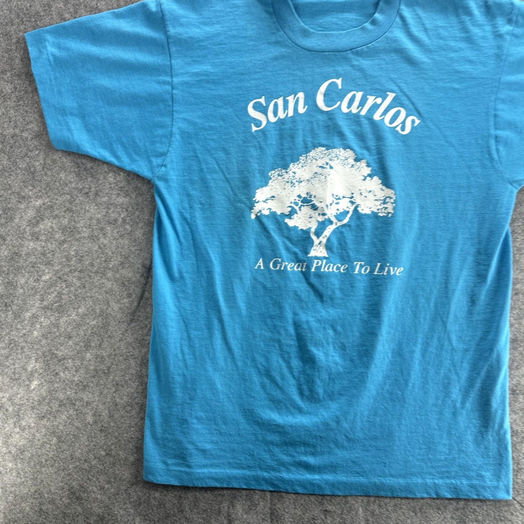 Fruit Of The Loom VINTAGE San Carlos Shirt Mens L Blue Fruit of the Loom Tee California Tree 90s City Travel Palm Print Graphic Cotton Polyester Crew Neck Short Sleeve Size US L / EU 52-54 / 3 - 3 Thumbnail