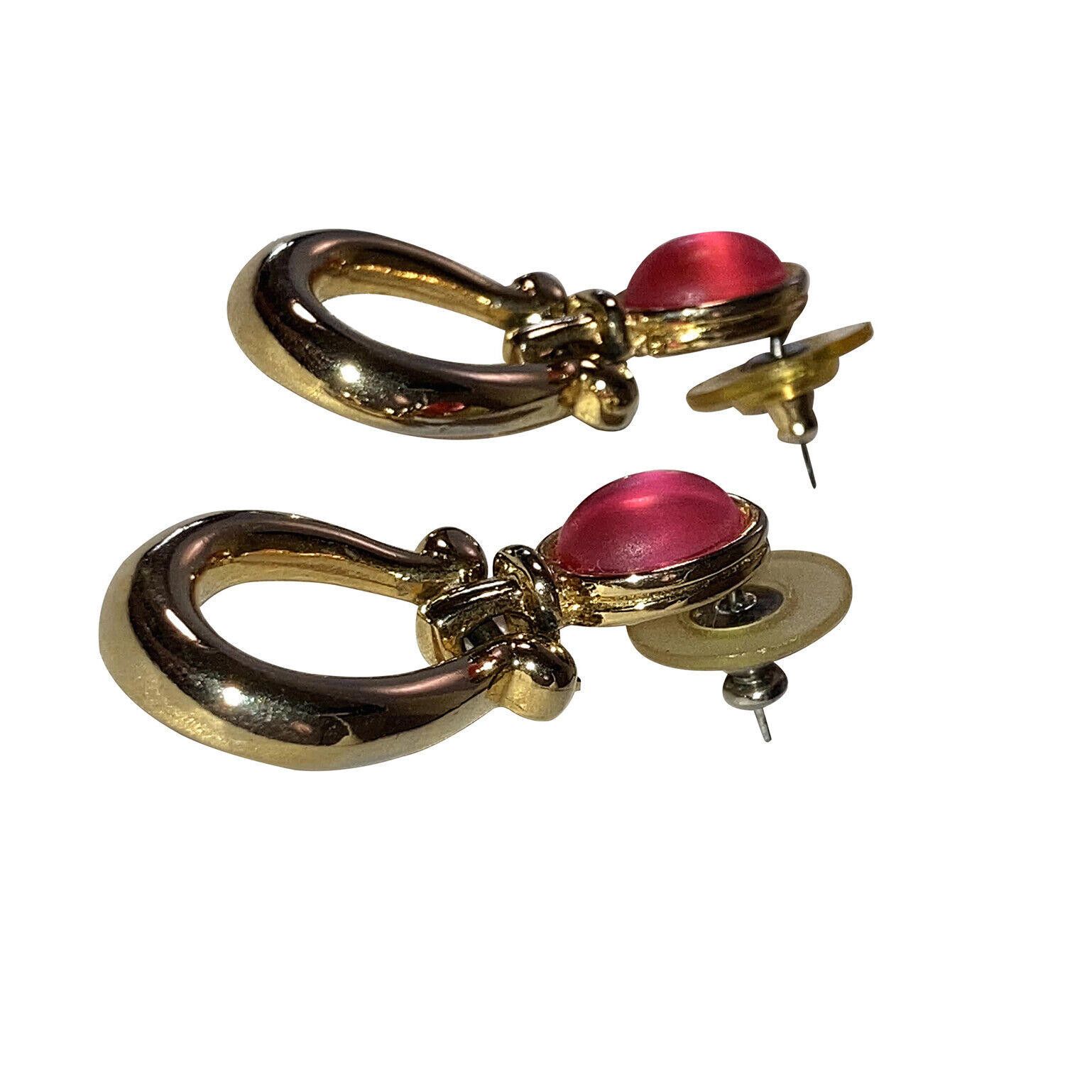 Designer Paolo Gucci Simulated Pink Sapphire Lucite Stirrup Earrings Size ONE SIZE - 3 Thumbnail
