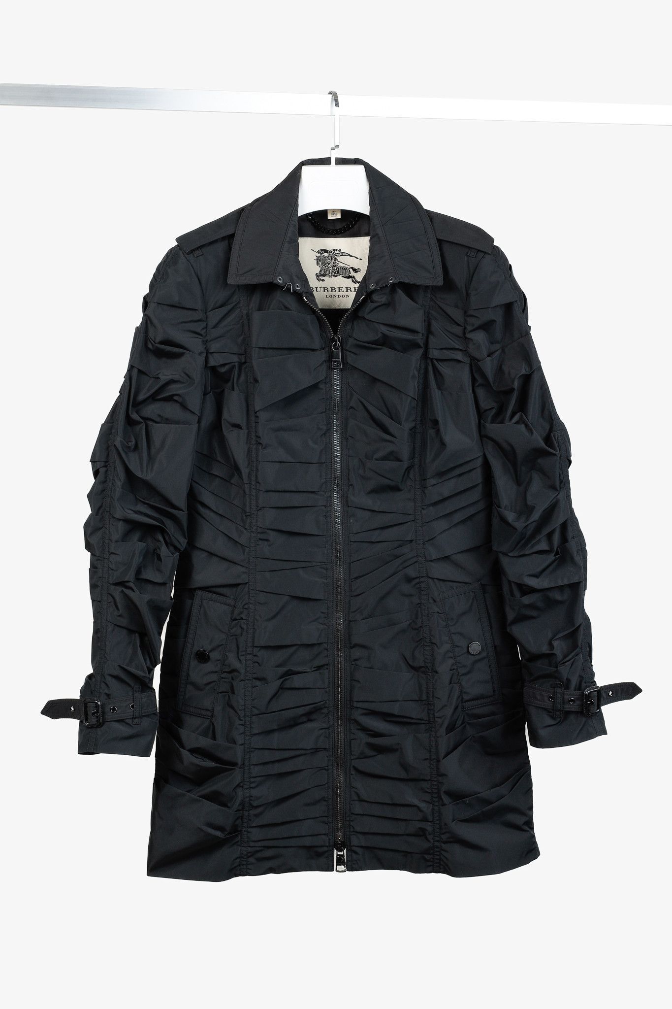Burberry Burberry Roemead Black Allover Ruched Zip Coat Size M / US 6-8 / IT 42-44 - 1 Thumbnail
