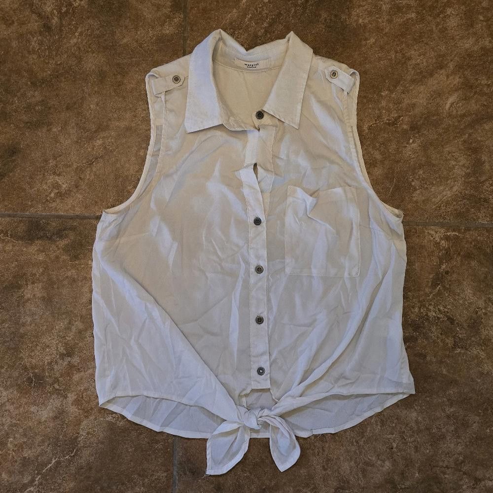 Designer Beige Cropped Margret Button Down Tank Size L / US 10 / IT 46 - 1 Thumbnail