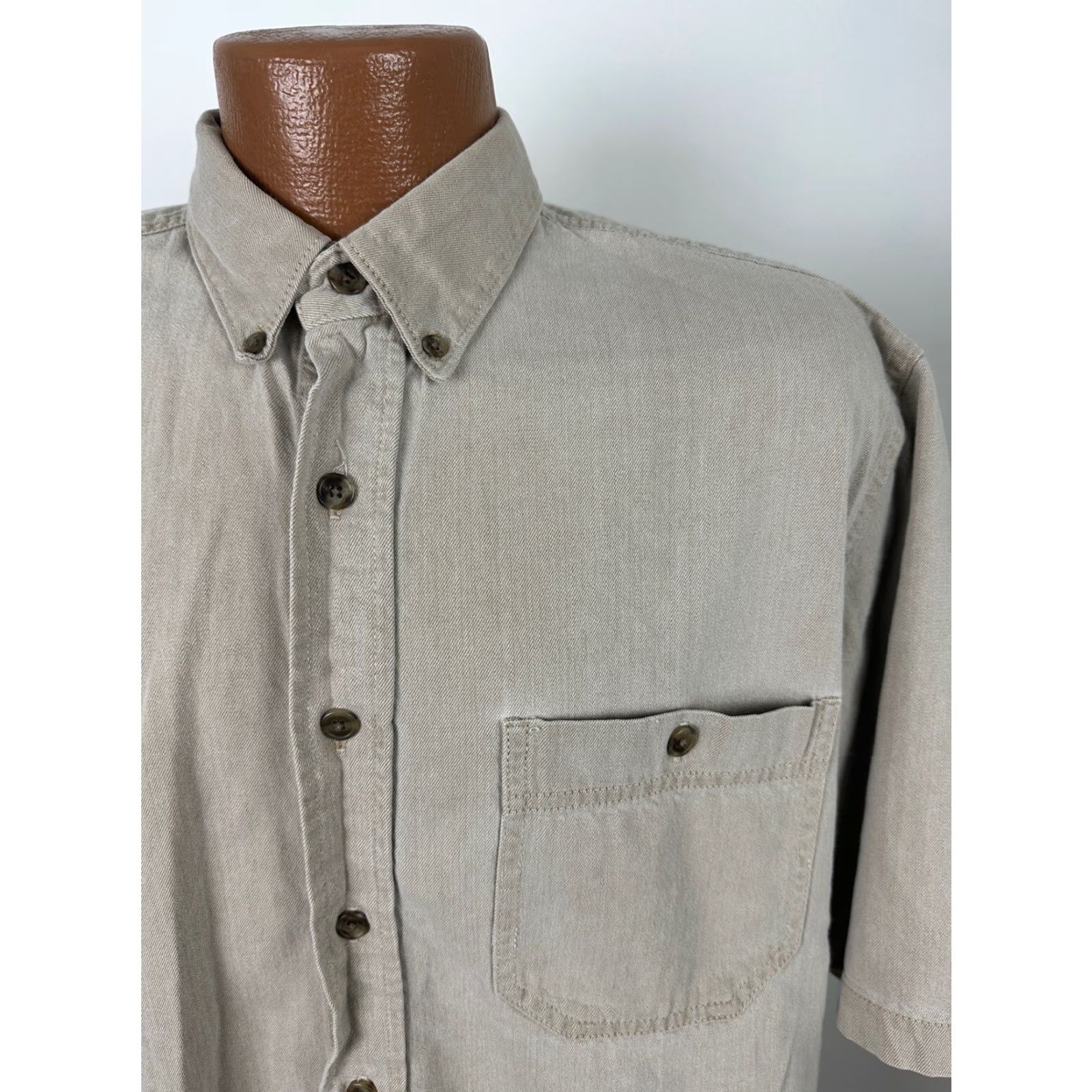 Denime VINTAGE Three Rivers Denim Shirt Men Large Button-Down Heavyweight Cotton Beige 90s Casual Mens Large Denim Shirt Size US L / EU 52-54 / 3 - 2 Thumbnail