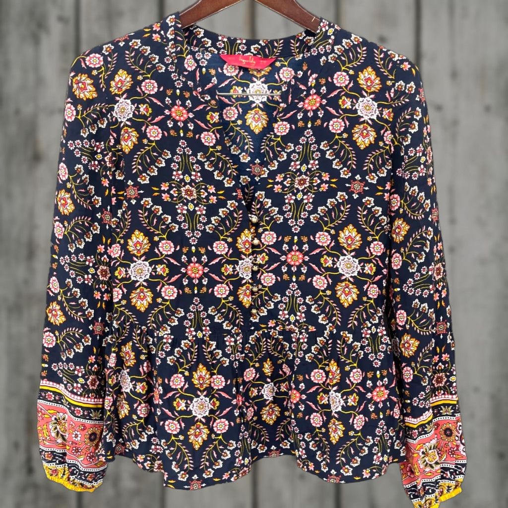 Vintage Tigerlily Vintage Boho Floral Blouse Women's Size 2 Long Sleeve Rayon Brown Size XS / US 0-2 / IT 36-38 - 1 Thumbnail