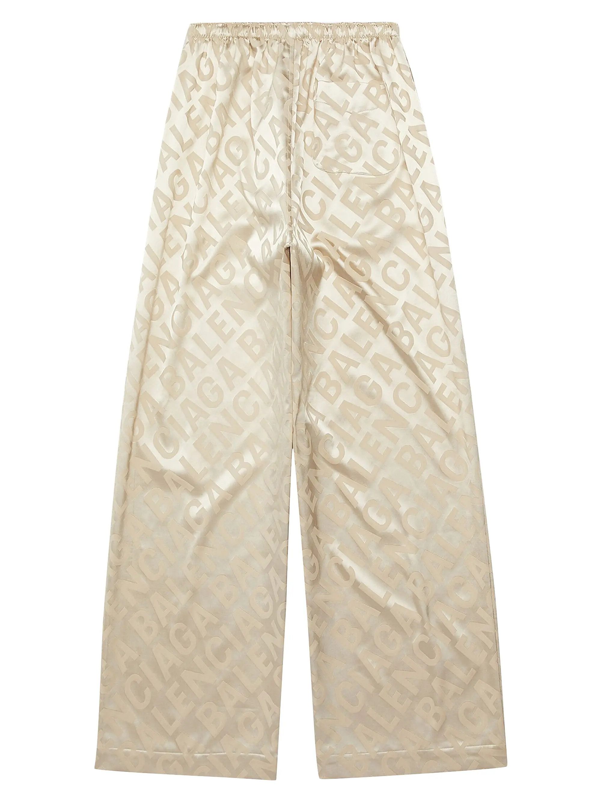Balenciaga o1s1wg110625 Large Allover Logo Pyjama Pant in Beige Size 24" / US 00 / IT 34 - 2 Thumbnail