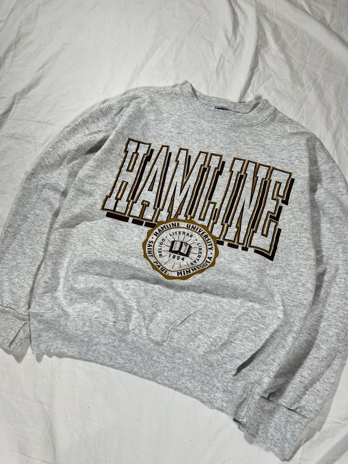 Vintage Vintage 90s Hamline University Boxy Cropped Crewneck Sweater Size US M / EU 48-50 / 2 - 2 Thumbnail