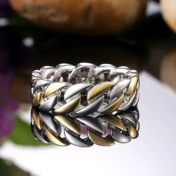 VIBE Gold Silver Color Cuban Chain Ring (size 7-12 ) Size ONE SIZE - 6 Thumbnail