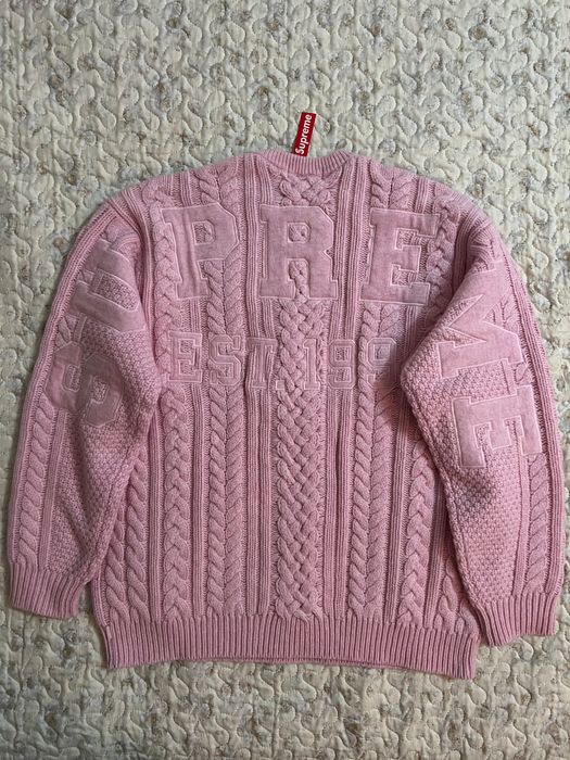 Supreme Supreme Appliqué Cable Knit Sweater fw23 wool pink