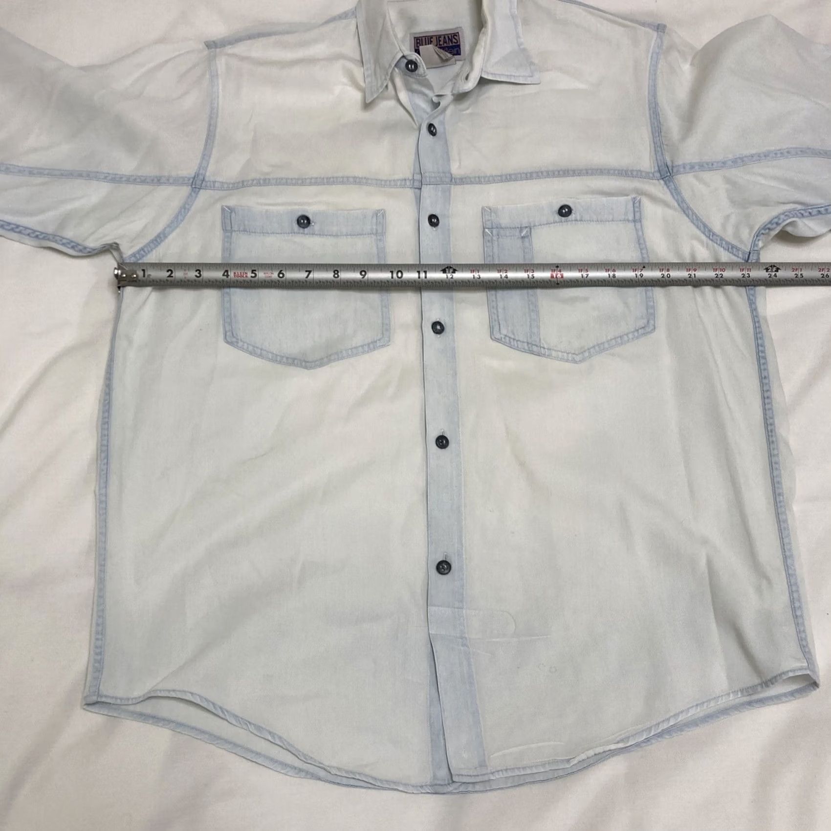 Vintage VINTAGE Calvin Klein Button-Up Shirt Denim Cotton Blue Jean M Men Long Sleeve Spread Collar Faded White/blue Size US M / EU 48-50 / 2 - 4 Thumbnail