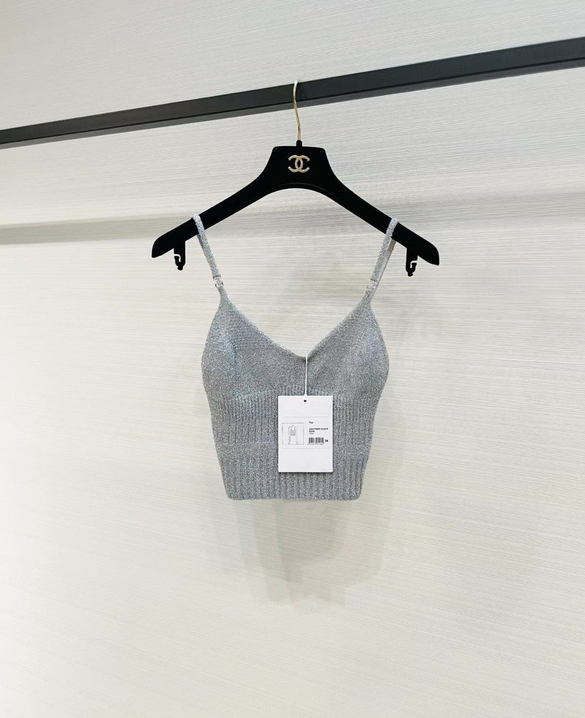 Chanel Chanel F34 Silver Knit Logo Camisole Top J33 Size XS / US 0-2 / IT 36-38 - 1 Thumbnail