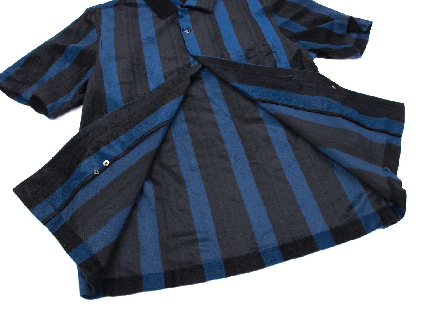 Comme des Garcons Homme Plus Nylon Pile Stripe Open Collar Short Sleeve Shirt Blue Black Size US M / EU 48-50 / 2 - 9 Thumbnail