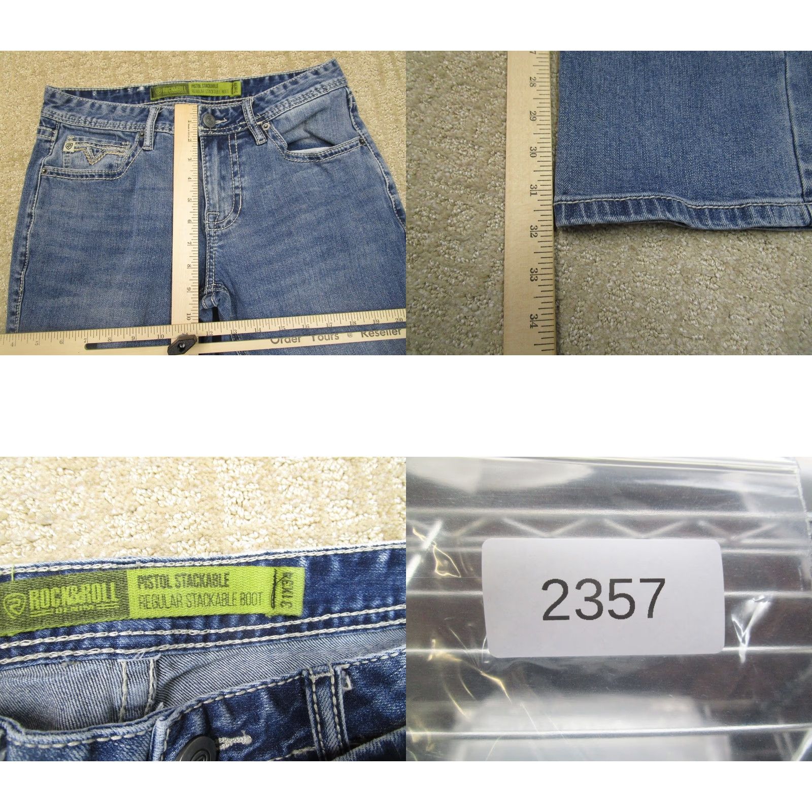 Pistola Rock and Roll Cowboy Rock & Roll Jeans Men 31x34 Blue Bootcut Pistol Stackable Jeans Light Wash Denim Regular Mens Size US 31 - 8 Thumbnail