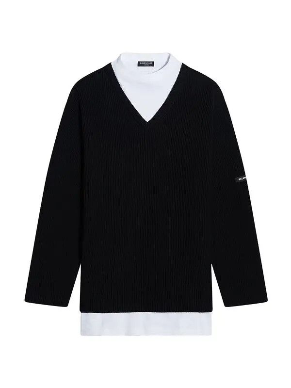 Balenciaga o1in1g1024 Layered T-Shirt V-Neck Sweater in Black/White Size US S / EU 44-46 / 1 - 1 Thumbnail