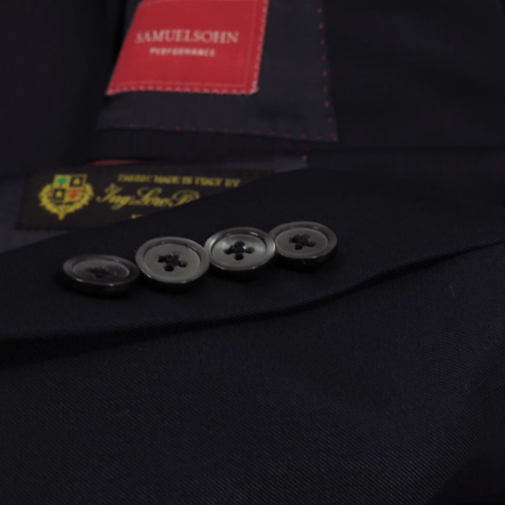 Vintage Samuelsohn Blazer Jacket Men 48L Navy Wool Solid Notch Lapel Single-Breasted Two-Button 4-Button Long Modern Classic Size 48R - 2 Thumbnail