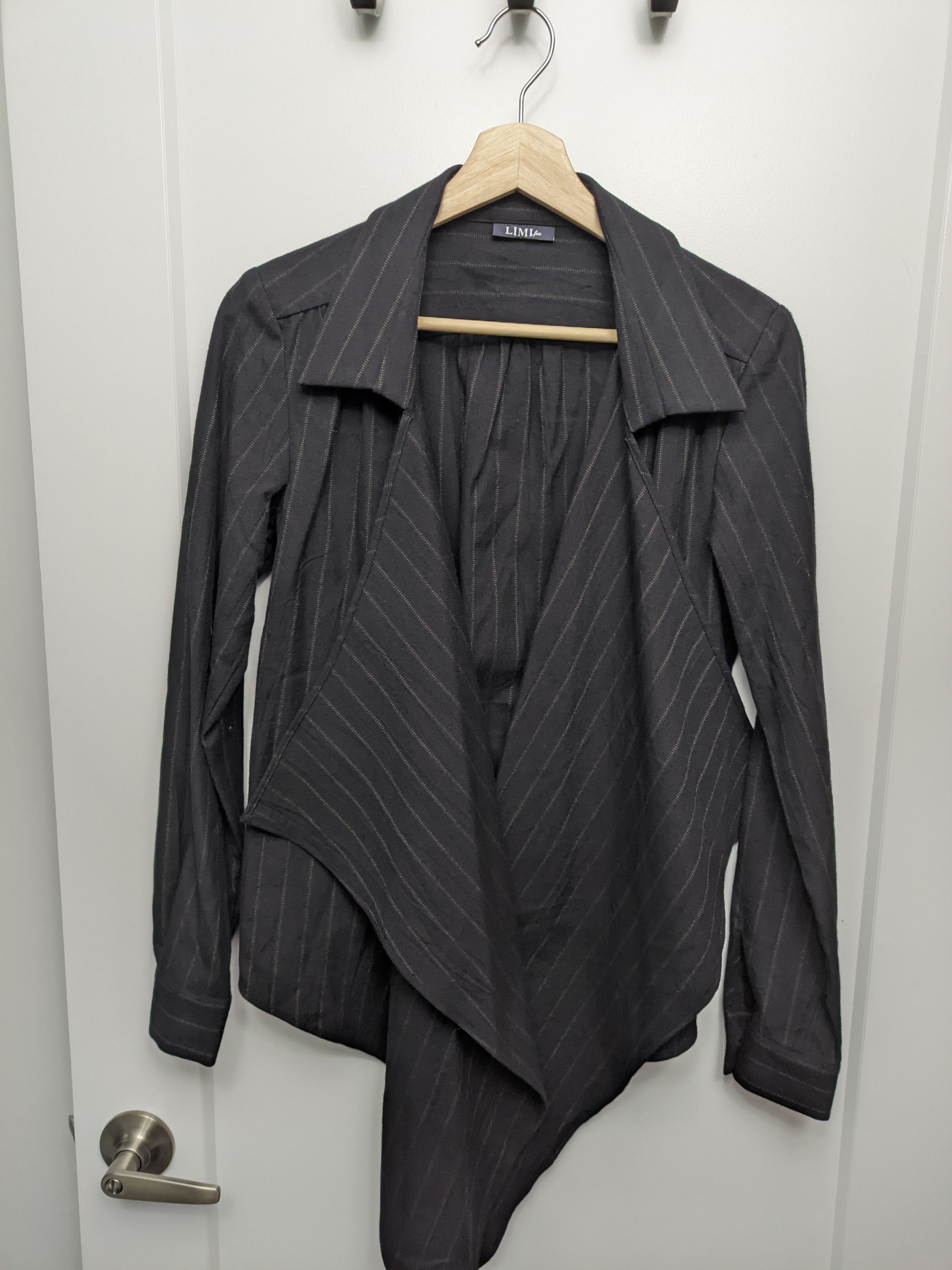 image of Limi Feu Fw16 Stripe Rib Shirt Jacket in Black, Women's (Size Medium)