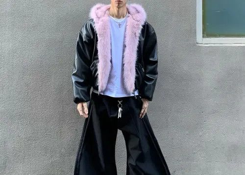 VIBE Black Faux Leather Jacket with Pink Fur Trim Size US M / EU 48-50 / 2 - 4 Thumbnail