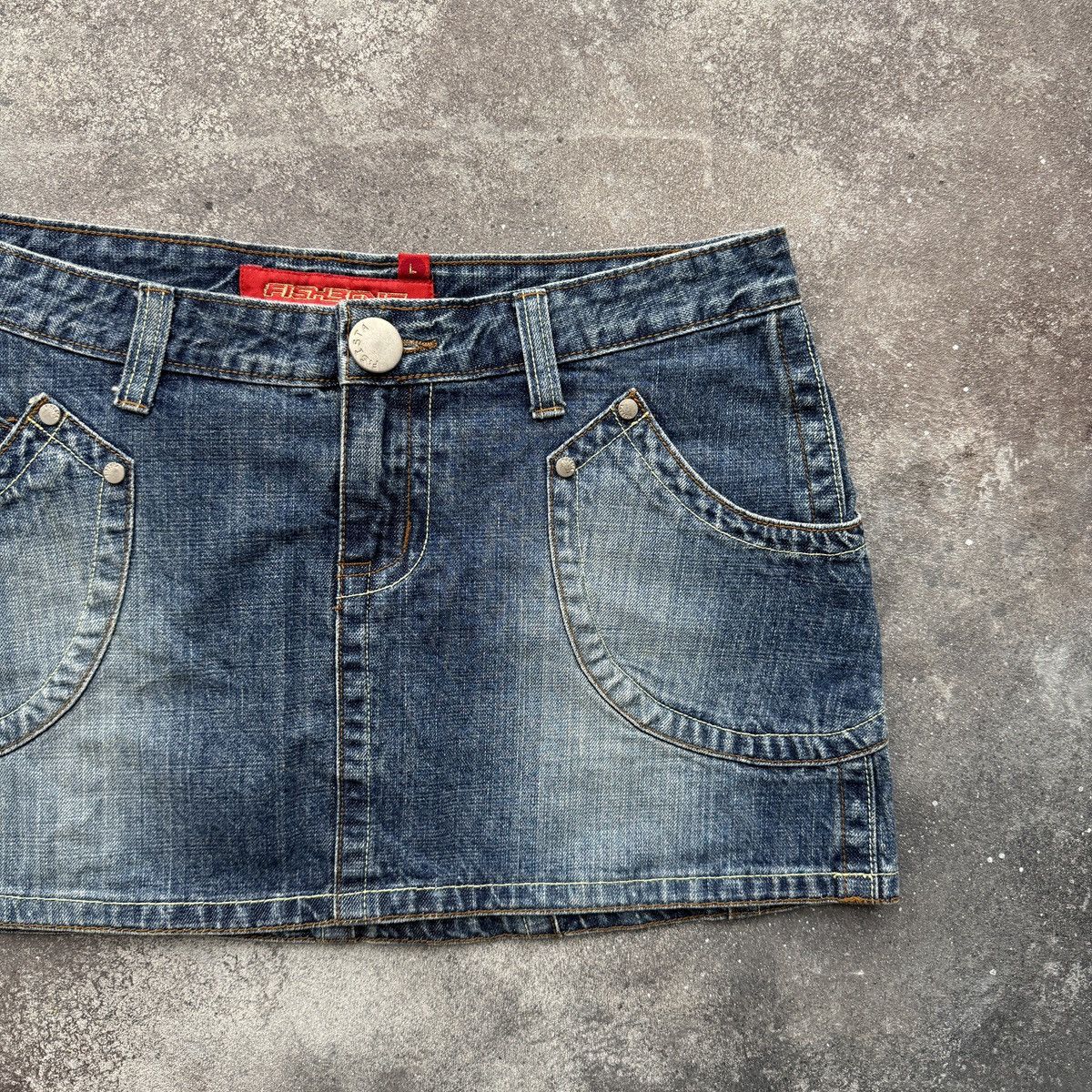 Hysteric Glamour 2000’s Fishbone Y2K Vintage Glam Washed Denim Mini Skirt Size 30" / US 8 / IT 44 - 4 Thumbnail
