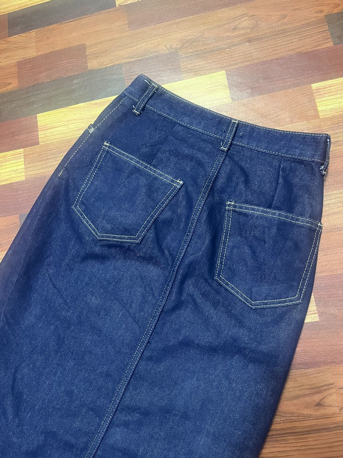Japanese Brand JJIM Korean Raw Indigo Denim Long Skirt Front Slit Fit Size 26" / US 2 / IT 38 - 11 Thumbnail