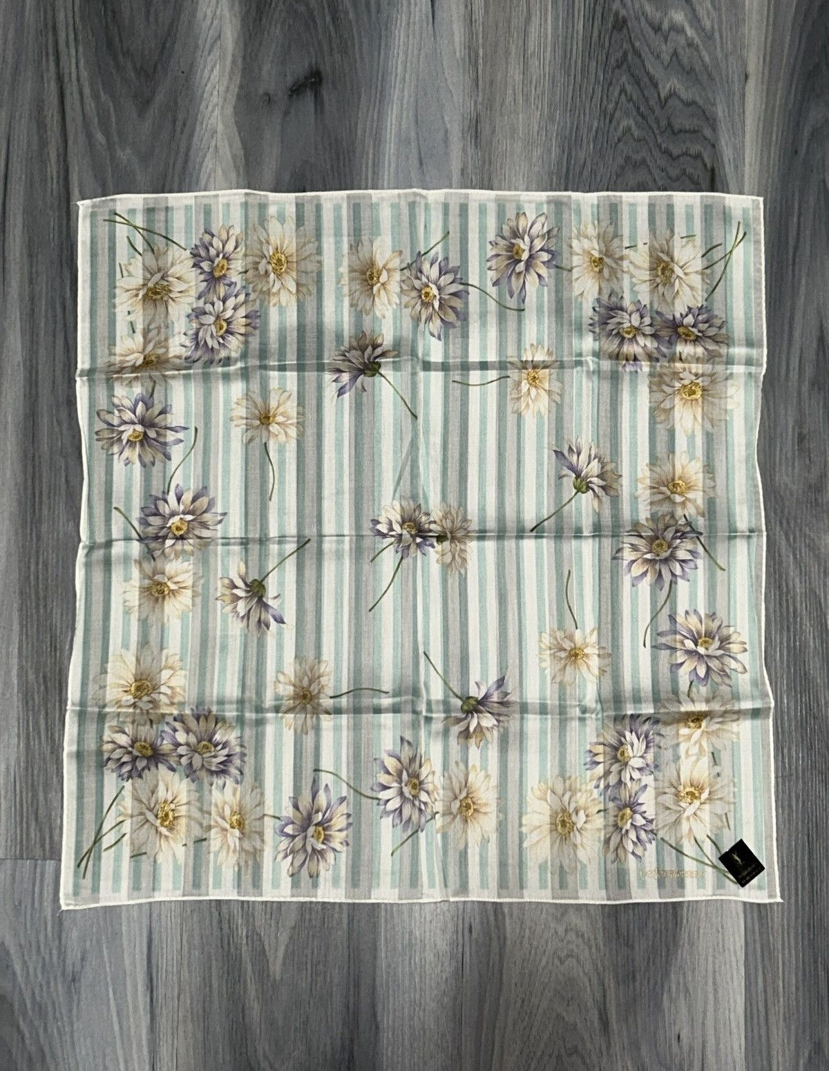 Yves Saint Laurent YSL Vintage Mint & White Striped Floral Cotton Handkerchief Size ONE SIZE - 2 Thumbnail