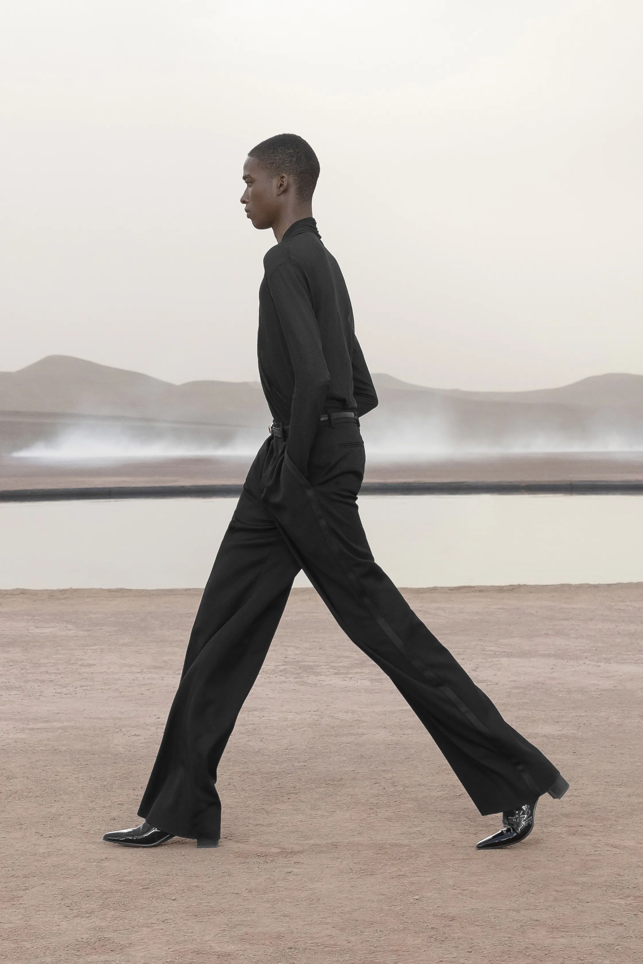 Saint Laurent Paris SS23 Saint Laurent Straight Tuxedo Pants in Grain De Poudre Size US 34 / EU 50 - 2 Thumbnail