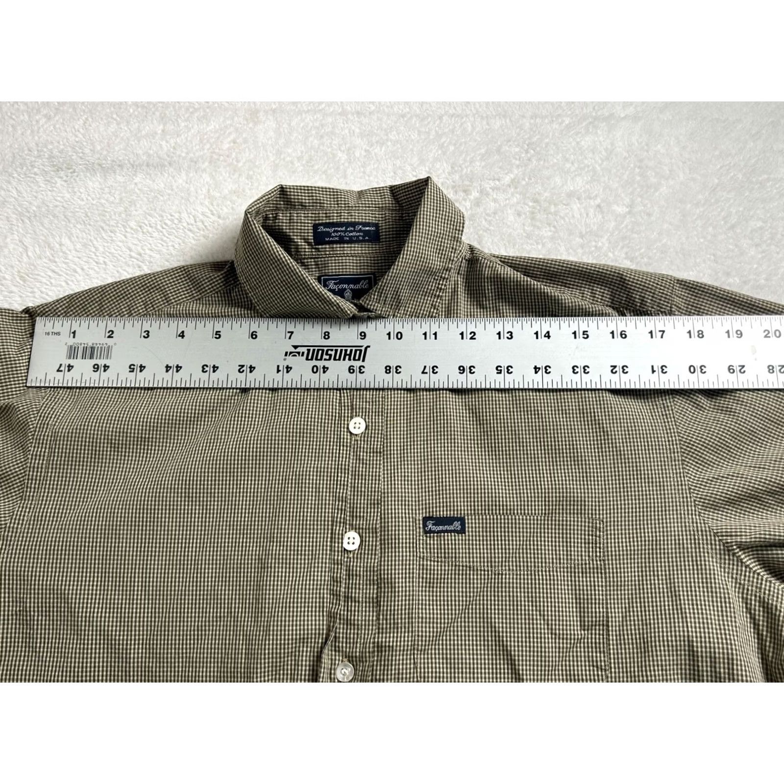 Faconnable Faconnable Shirt Mens Large Brown White Gingham Cotton Button-Up Long Sleeves Size US L / EU 52-54 / 3 - 6 Thumbnail