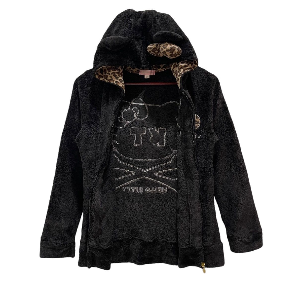 Anime Hello Kitty Leopard Print Velvet Hoodie Zipper Jacket Size M / US 6-8 / IT 42-44 - 3 Thumbnail