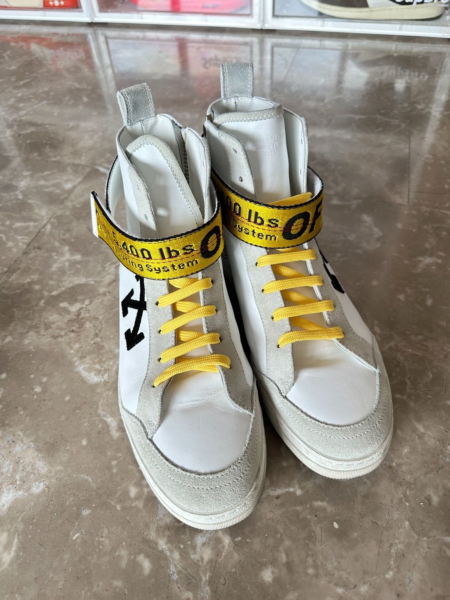 Off-White off-white high-top sneakers with yellow details Size US 9.5 / EU 42-43 - 1 Thumbnail
