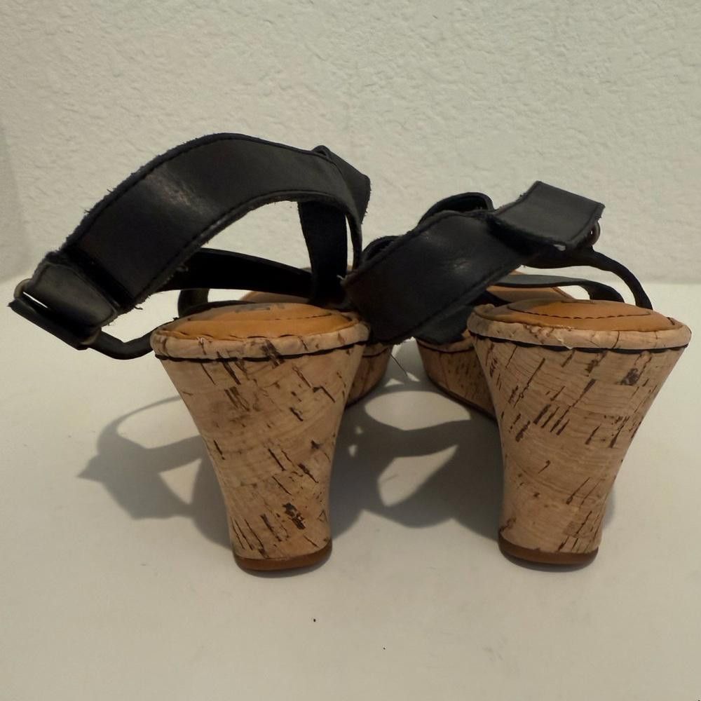 Born BORN Hyuro Cork Wedge Sandals Black Leather Size 11 Size US 11 / IT 41 - 6 Thumbnail
