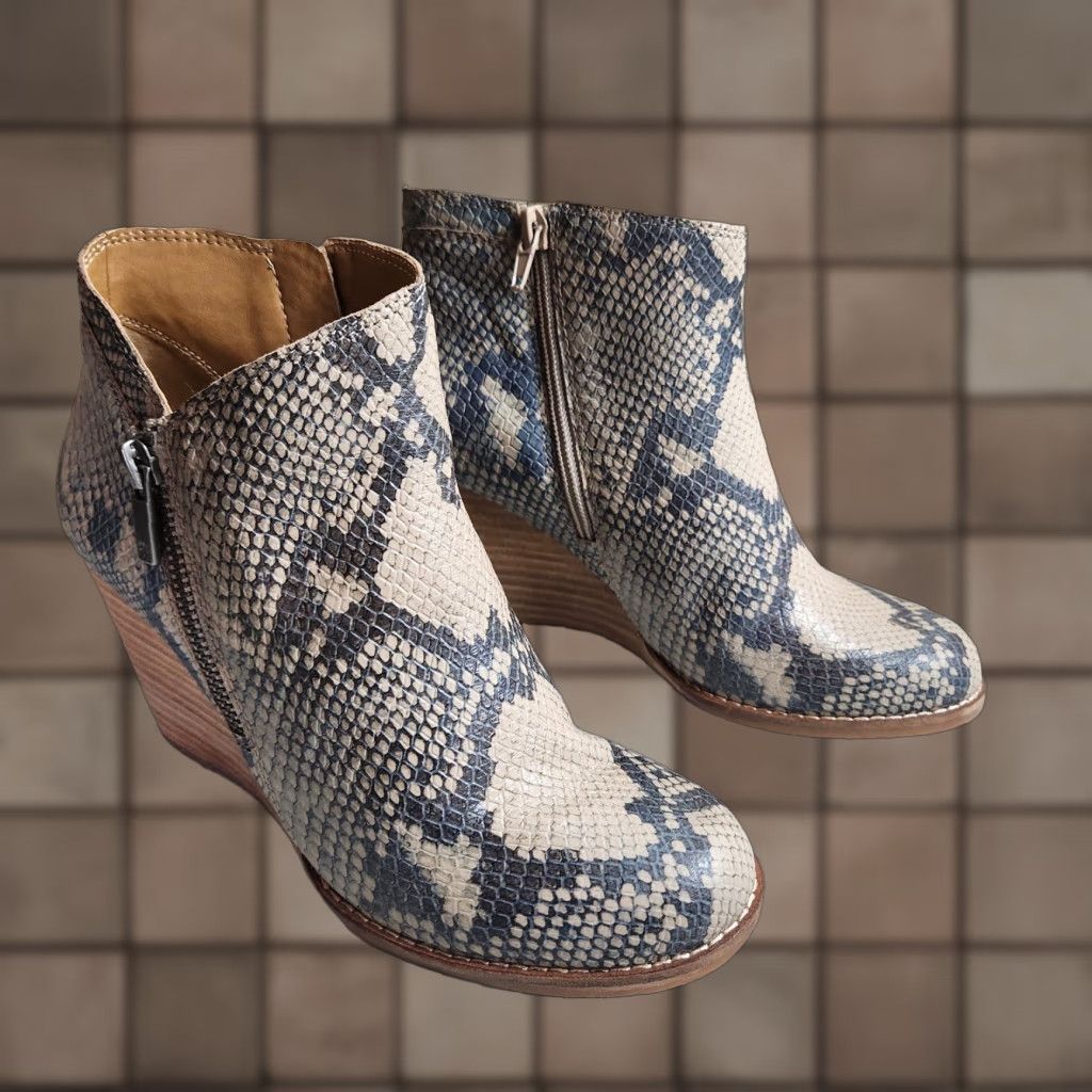 Lucky Brand Lucky Brand Women Boots |6.5| Yewani Leather Snake Print Wedge Ankle Booties Size US 7 / IT 37 - 1 Thumbnail