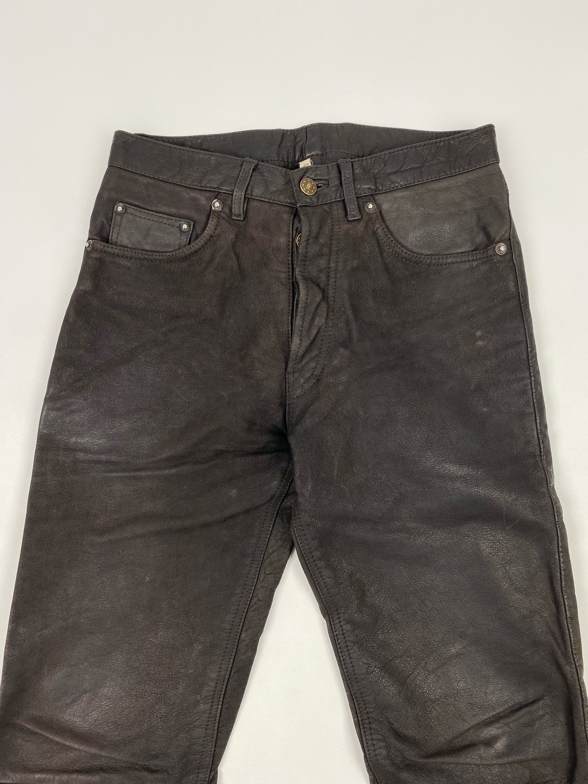 Leather 1990’s Vintage Distressed Brown Biker Leather Pants Size US 31 - 4 Thumbnail