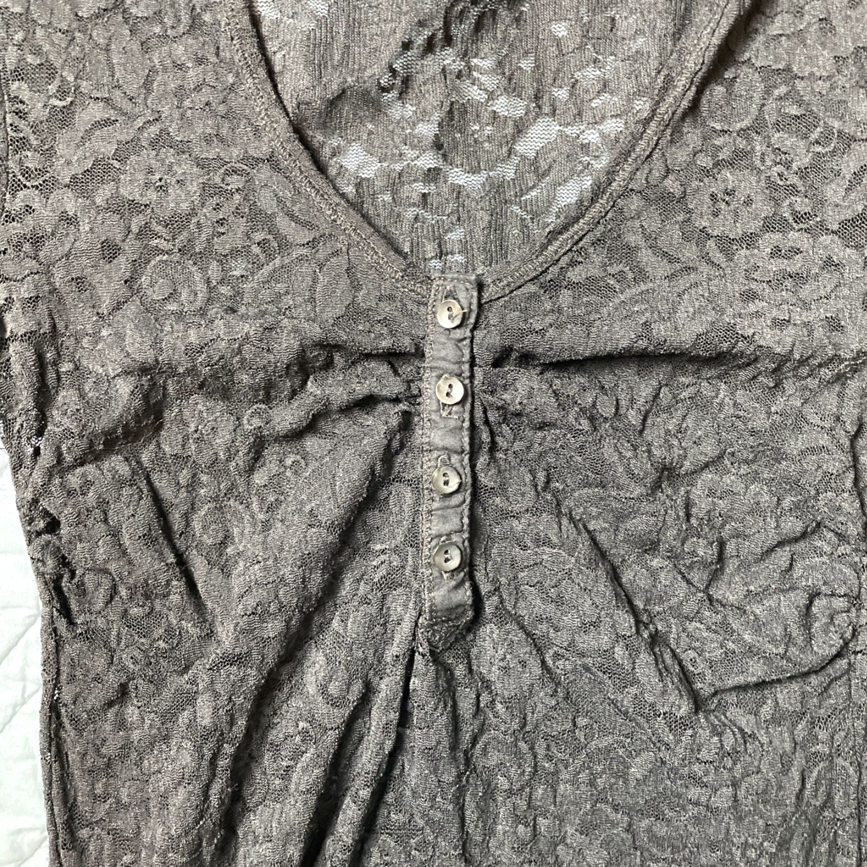 Vintage VINTAGE Y2K Black Lace Long Sleeve Henley Top Womens Size S Fitted Fairy Grunge Goth VTG Black Lace Top Woman Long Sleeve Henley Size S / US 4 / IT 40 - 6 Thumbnail
