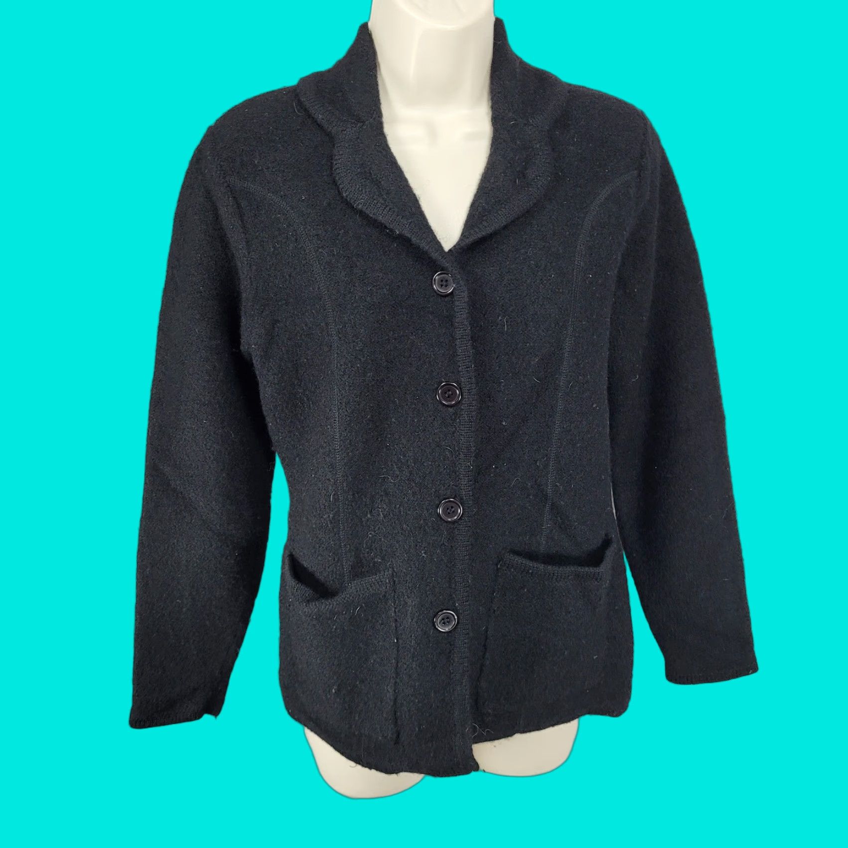 Lord & Taylor LORD & TAYLOR Black 100% Wool Jacket PM Petites Collared Pockets Classic Womens Size M / US 6-8 / IT 42-44 - 1 Thumbnail