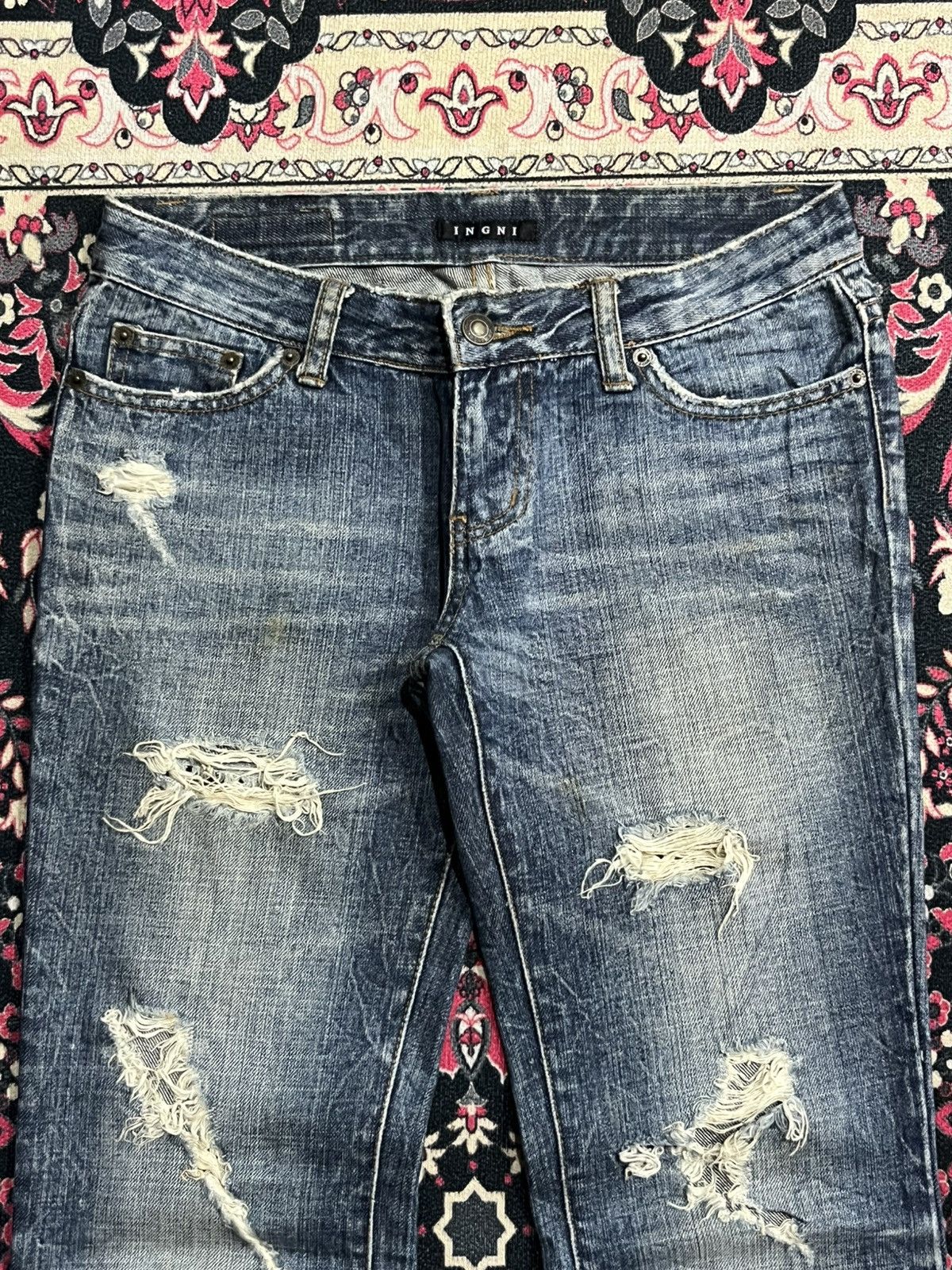 Japanese Brand Japanese Brand Ingni Distressed Blue Washed Flare Jeans Size 28" / US 6 / IT 42 - 4 Thumbnail