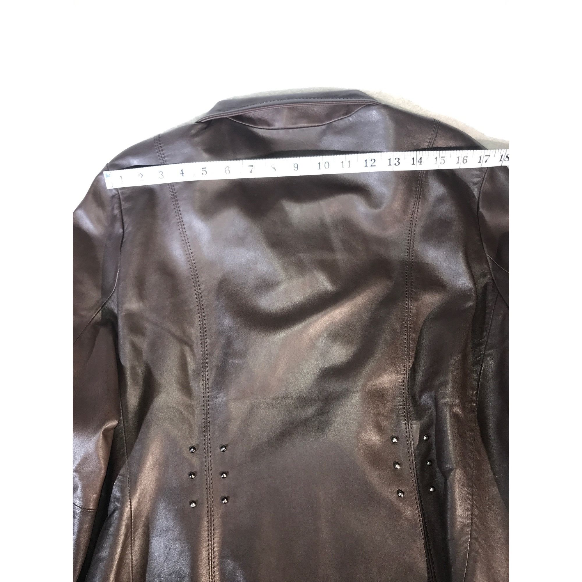 Designer Siena Studio Women's Brown Zip Studded Leather Moto Jacket Size S / US 4 / IT 40 - 7 Thumbnail