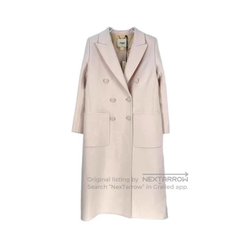 Fendi Light Pink and White Long Wool Coat
