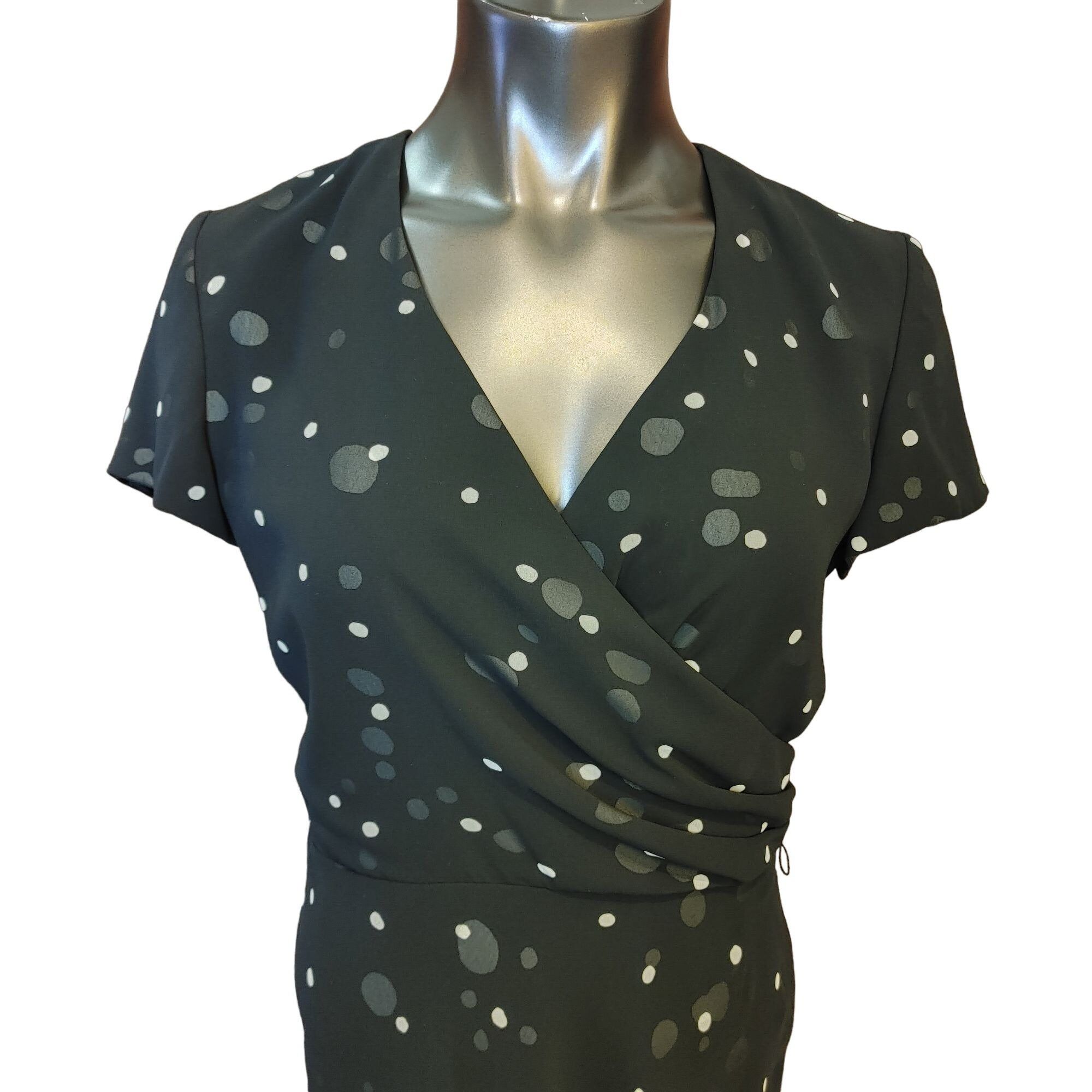 Other DAVID WARREN Womens 6 Black Polka Dot Faux Wrap Midi Dress F Size M / US 6-8 / IT 42-44 - 3 Thumbnail